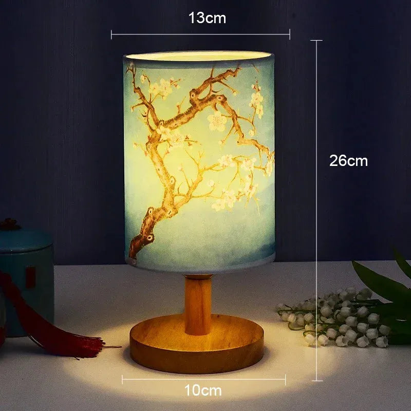 LED Square Decoration Plum BlossomTable Lamps Dimmable EU Plug Night Light Chinese Style Fabric Simple Bedroom Bedside Lights