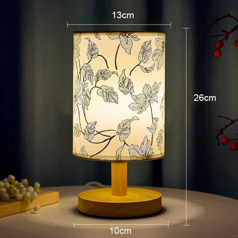 LED Square Decoration Plum BlossomTable Lamps Dimmable EU Plug Night Light Chinese Style Fabric Simple Bedroom Bedside Lights