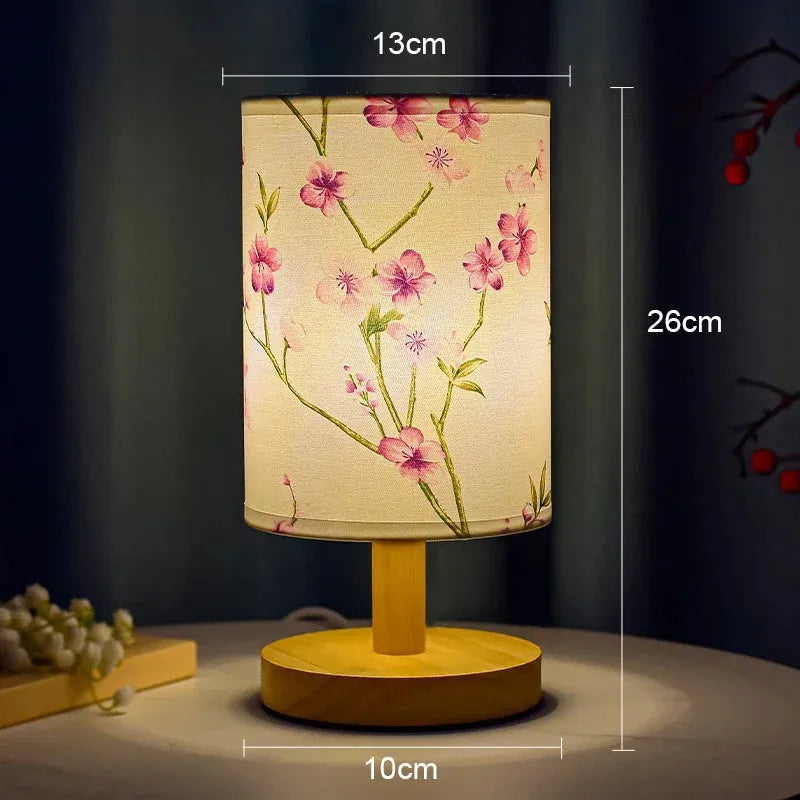 LED Square Decoration Plum BlossomTable Lamps Dimmable EU Plug Night Light Chinese Style Fabric Simple Bedroom Bedside Lights