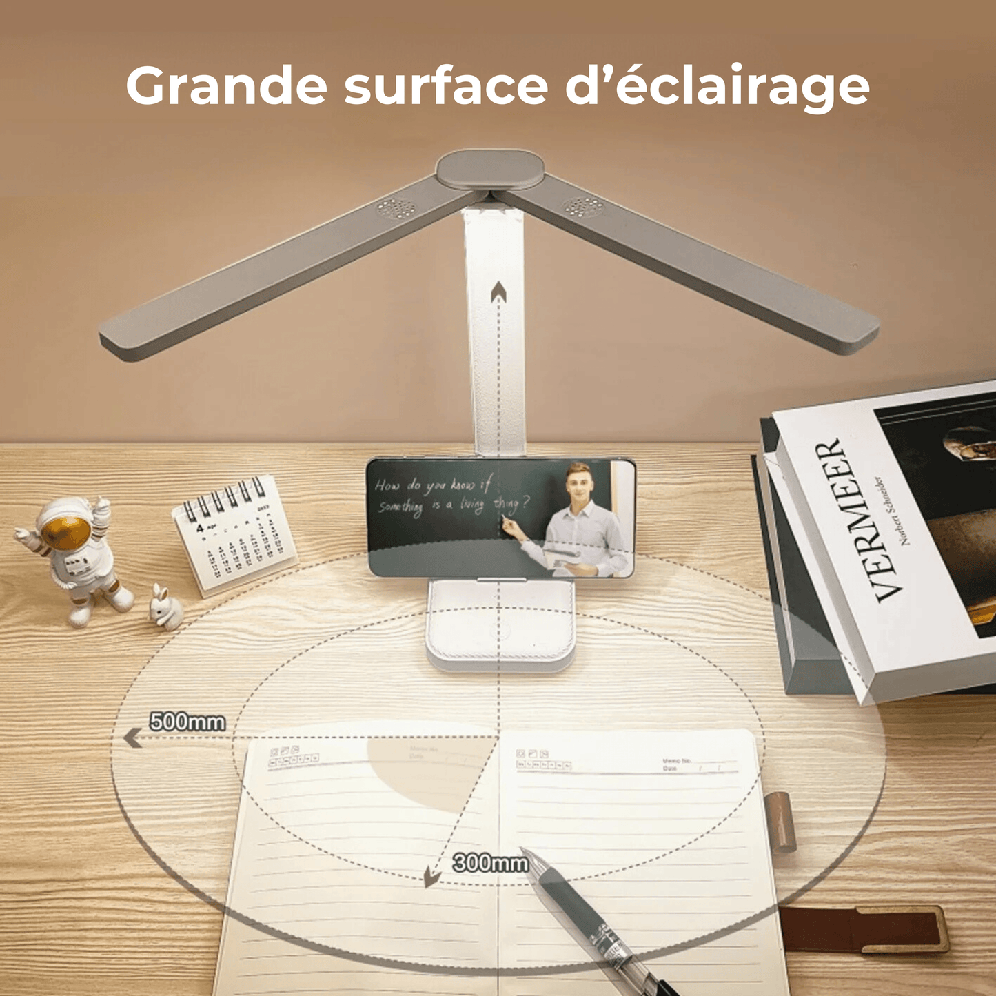 lampe de bureau rechargeable à 2 têtes grande surface d'éclairage