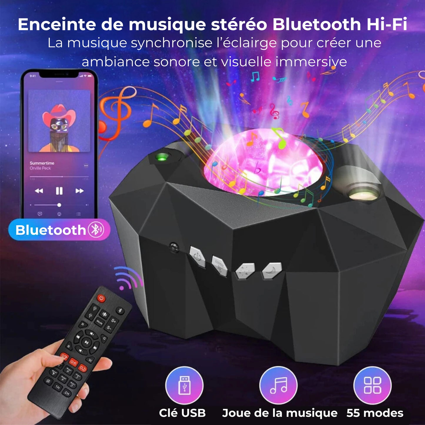projecteur d'aurores boréales galaxy moon Bluetooth