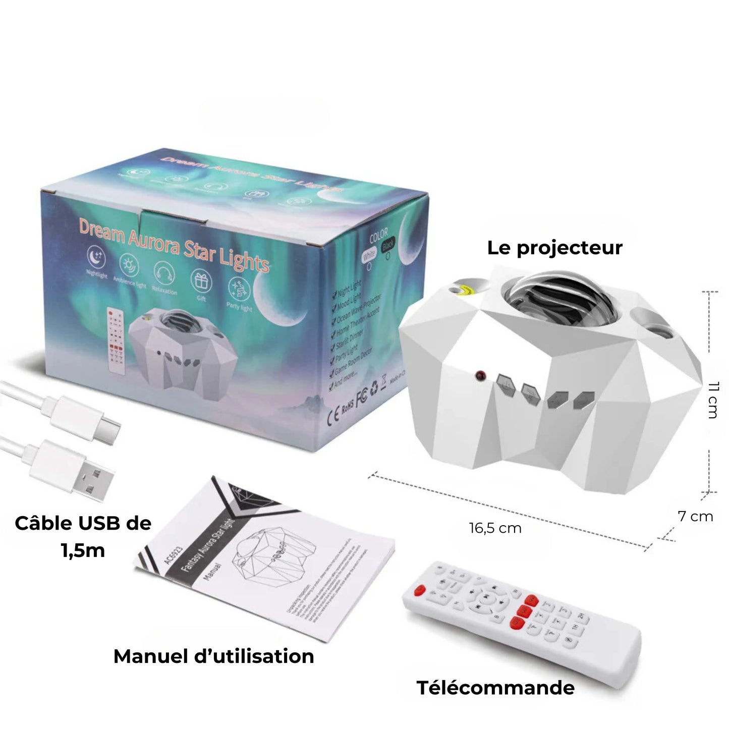 projecteur d'aurores boréales galaxy moon blanc