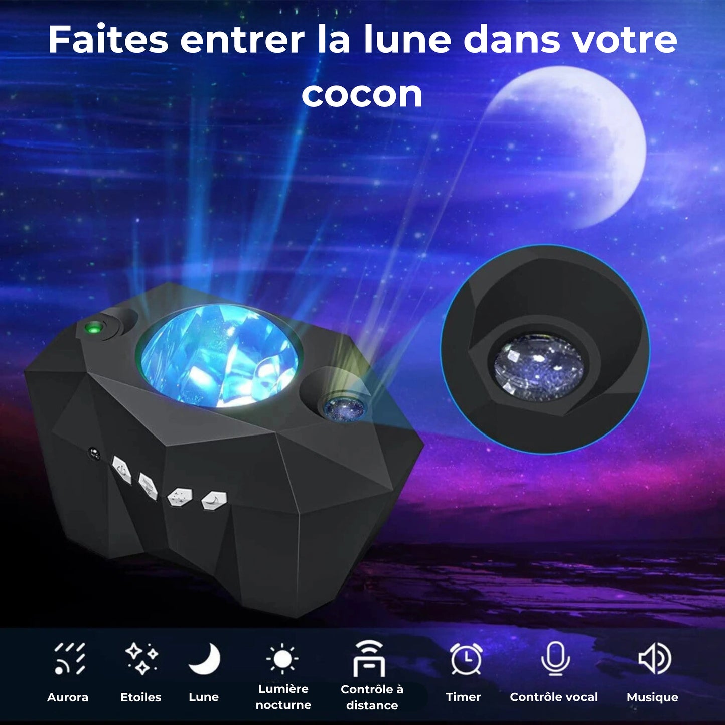 projecteur d'aurores boréales galaxy moon caractéristiques