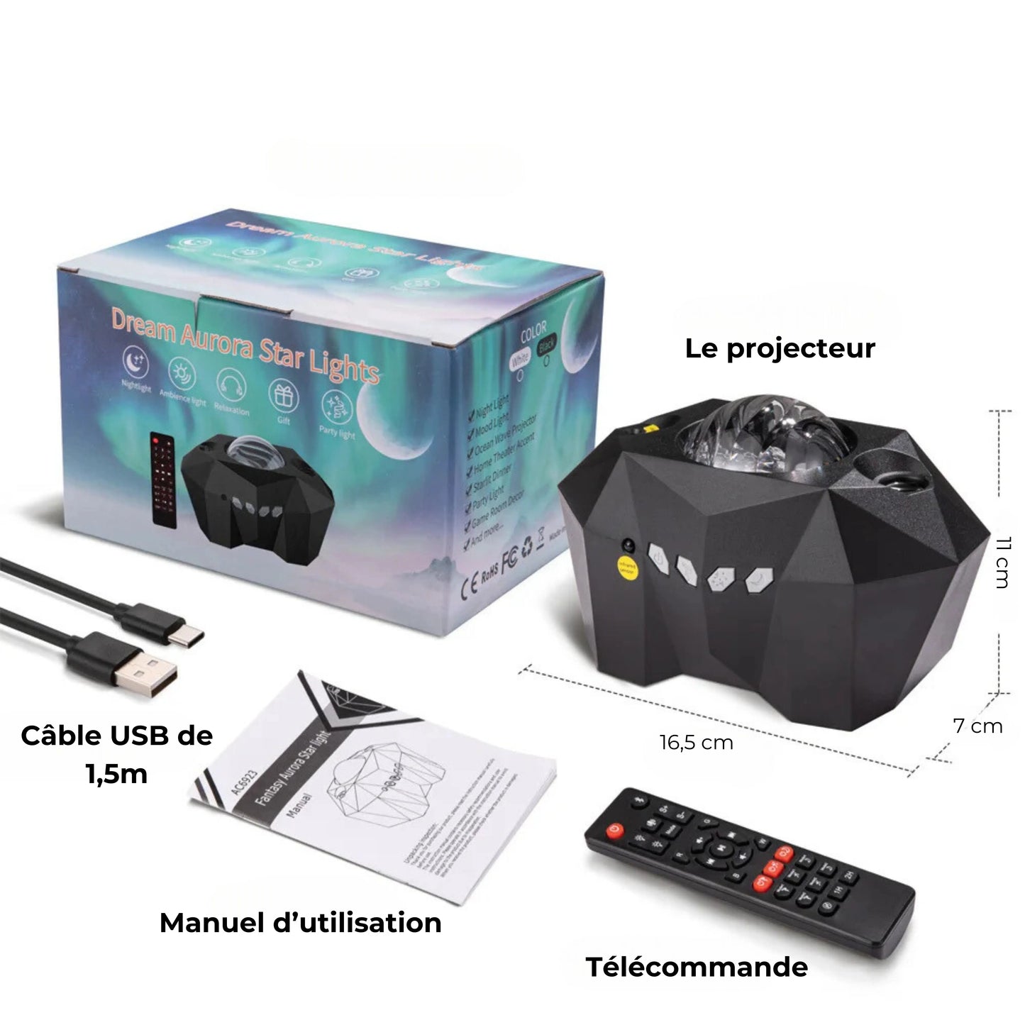 projecteur d'aurores boréales galaxy moon noir