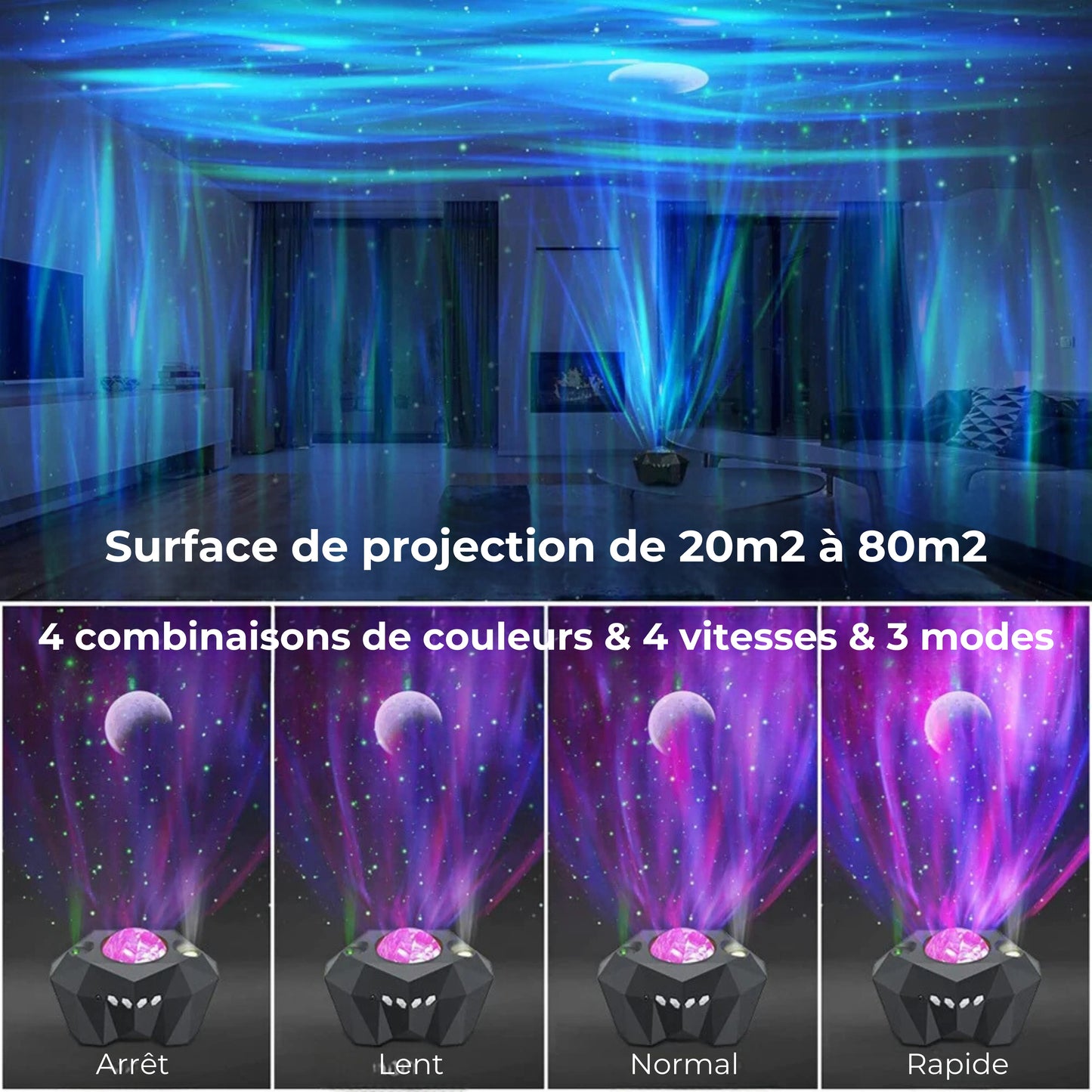 projecteur d'aurores boréales galaxy moon surface de projection