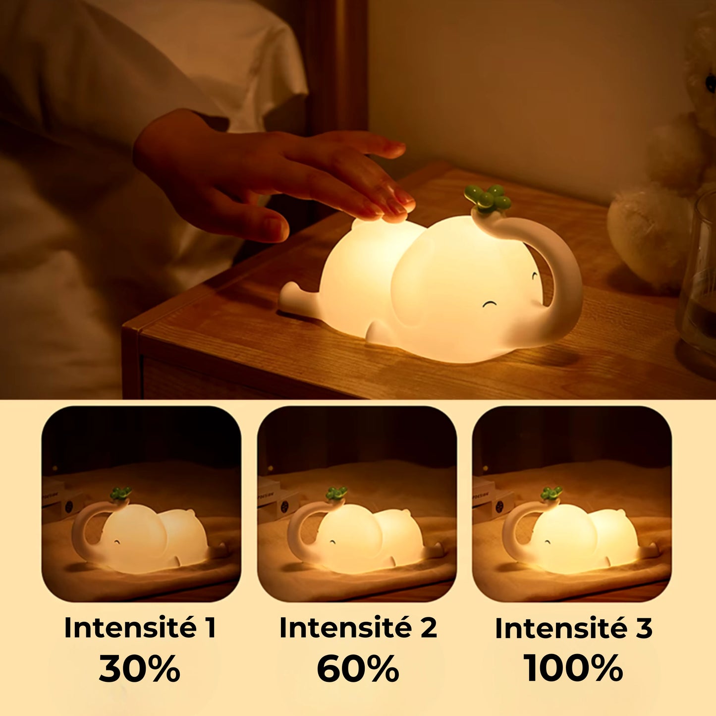 veilleuse éléphant 3 modes de luminosité