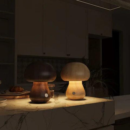Lampe champignon en bois