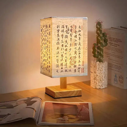 LED Chinese Style Table Lamps Dimmable USB Plug Square Simple Night Light Fabric Lampshade Bedroom Bedside Decor Desk Lights