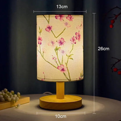 LED Square Decoration Plum BlossomTable Lamps Dimmable EU Plug Night Light Chinese Style Fabric Simple  Bedroom Bedside Lights