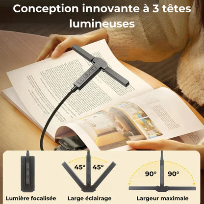 lampe de lecture a pince 3 têtes caractéristiques
