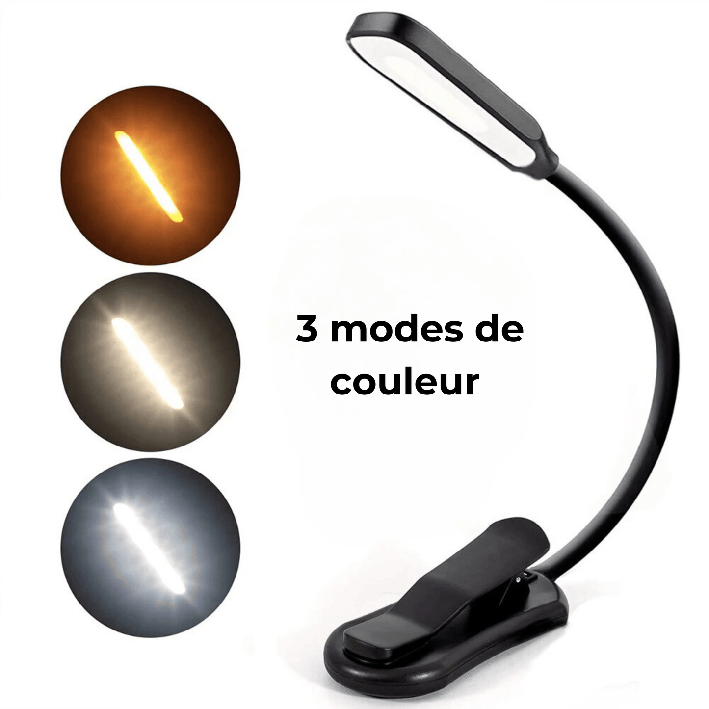 lampe de lecture à pince 3 modes d'éclairage