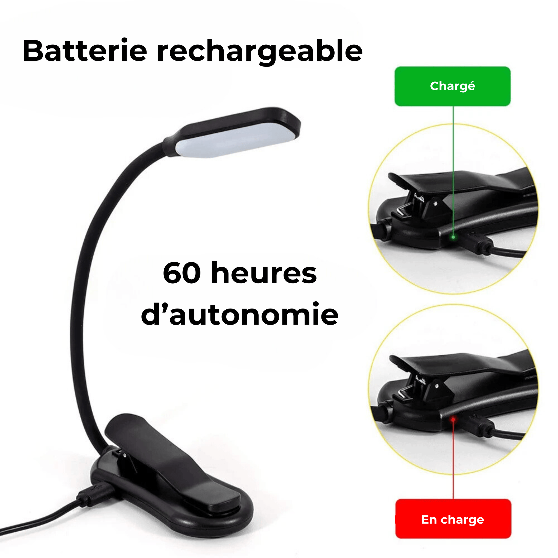lampe de lecture à pince rechargeable 