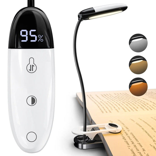 lampe de lecture à pince rechargeable avec niveau de batterie
