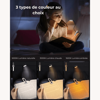 lampe de lecture à pince rechargeable avec niveau de batterie 3 modes d'éclairage 2