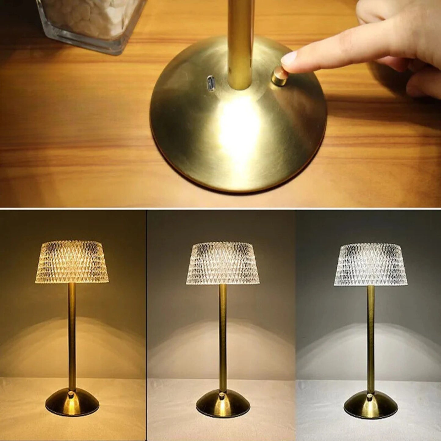 lampe de table sans fil rechargeable diamant 3 températures d'éclairage