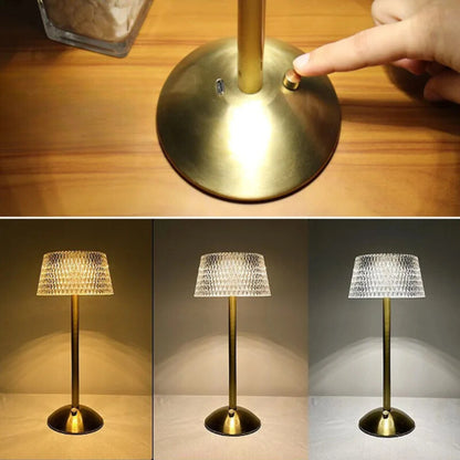 lampe de table sans fil rechargeable diamant 3 températures d'éclairage