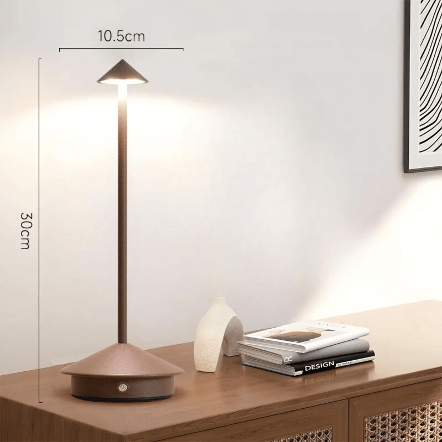 lampe de table sans fil rechargeable minimaliste marron