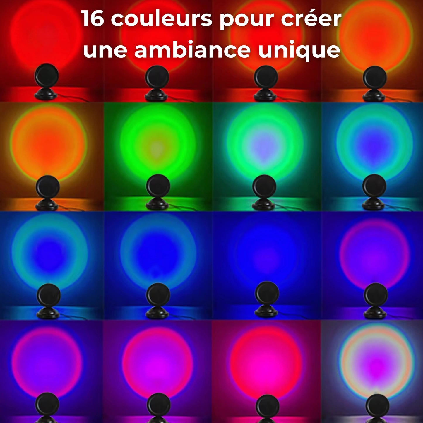 lampe effet coucher de soleil lentille couleurs