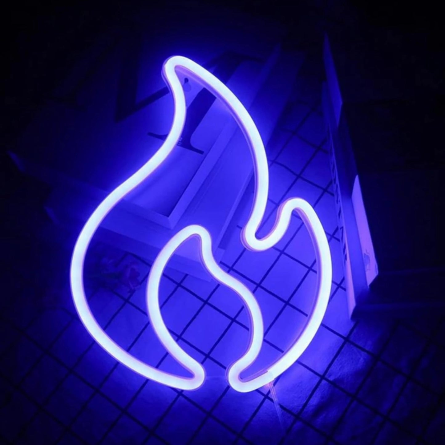 lampe néon murale flamme bleue
