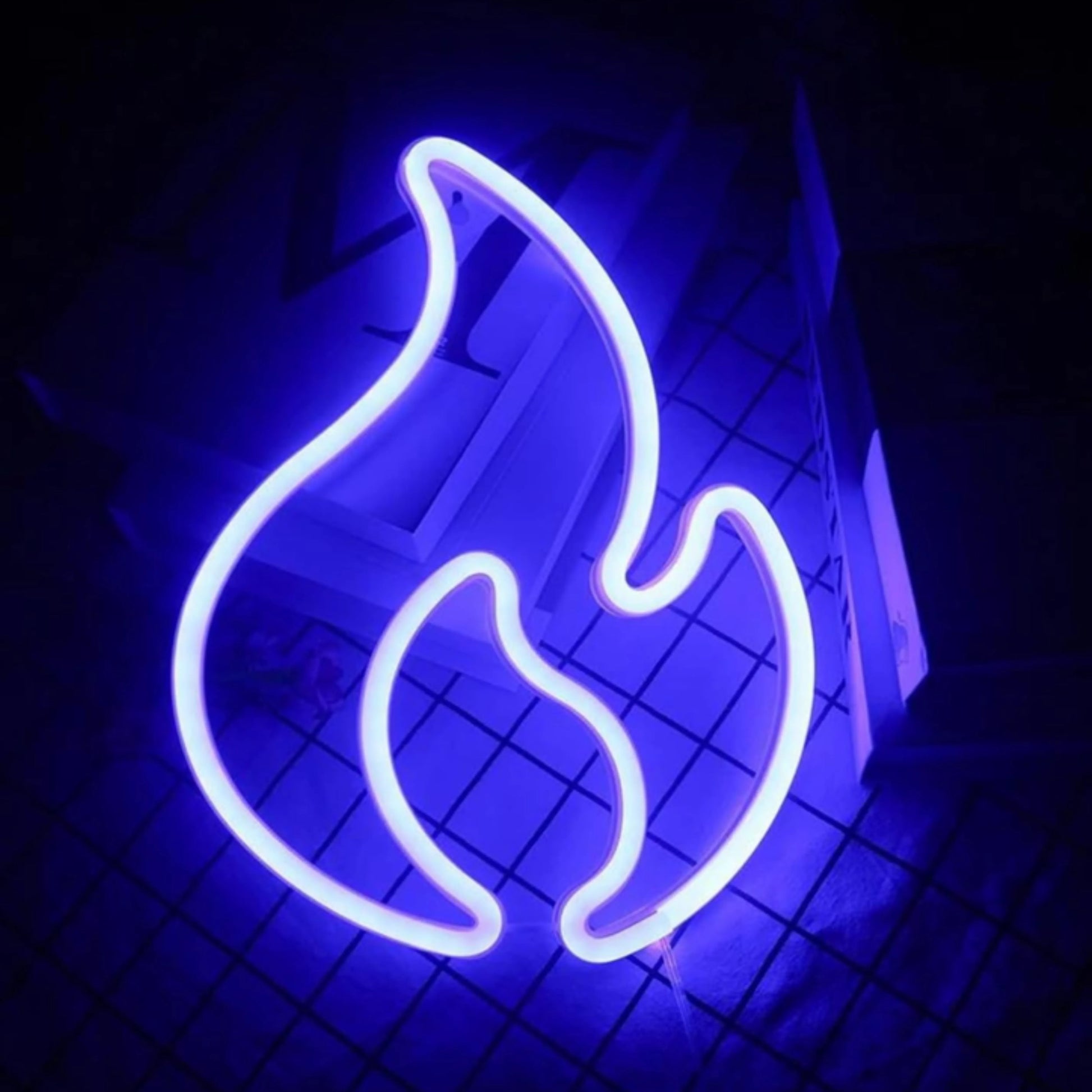 lampe néon murale flamme bleue