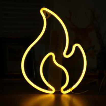 lampe néon murale flamme jaune