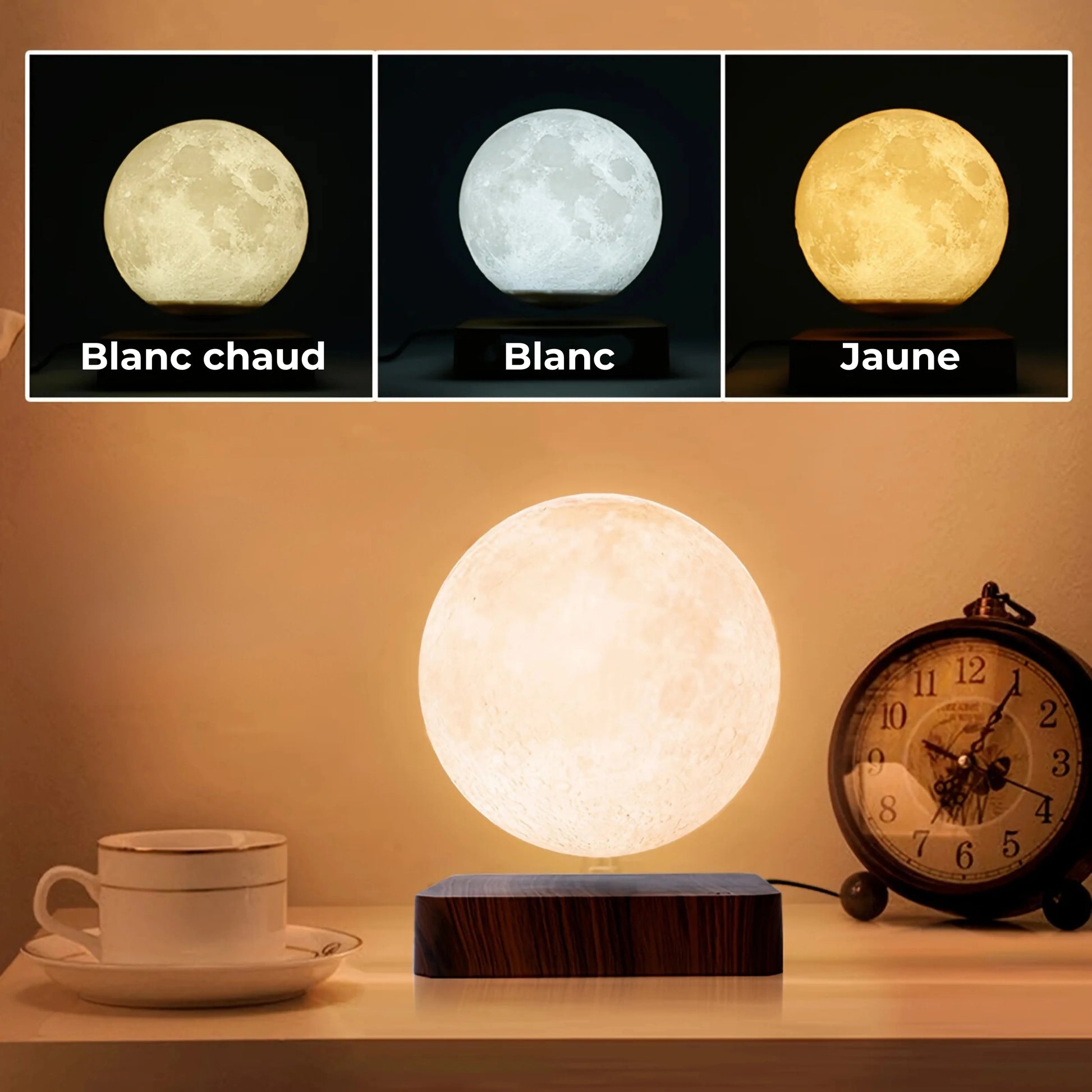 lune en lévitation différentes couleurs
