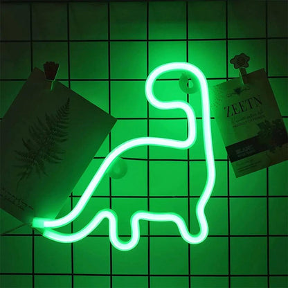 néon décoratif dinosaure sur un mur