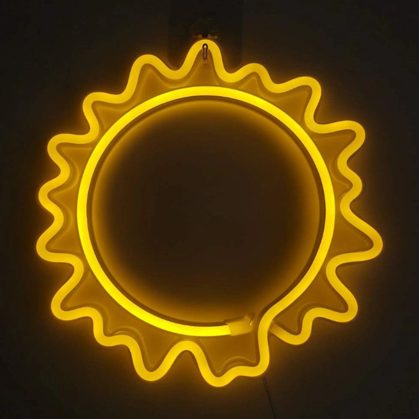 néon décoratif mural soleil jaune