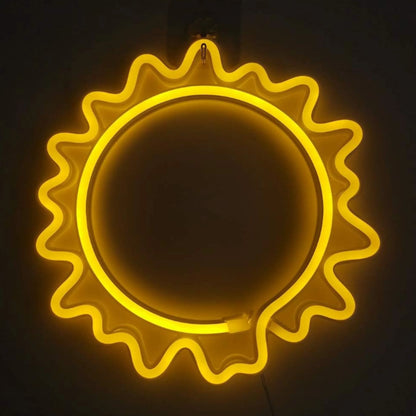 néon décoratif mural soleil jaune